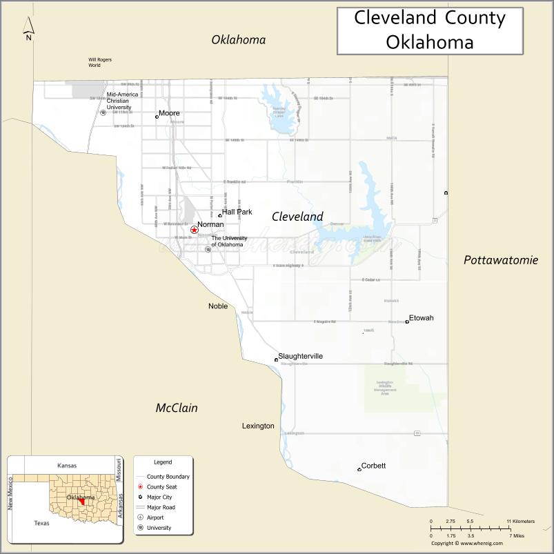 Map of Cleveland County, Oklahoma