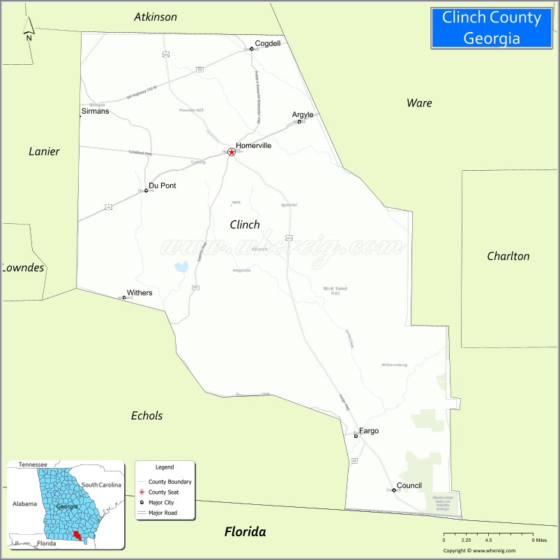 Map of Clinch County, Georgia