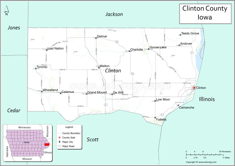 Map of Clinton County, Iowa