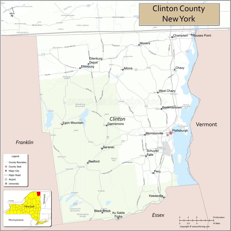 Map of Clinton County, New York