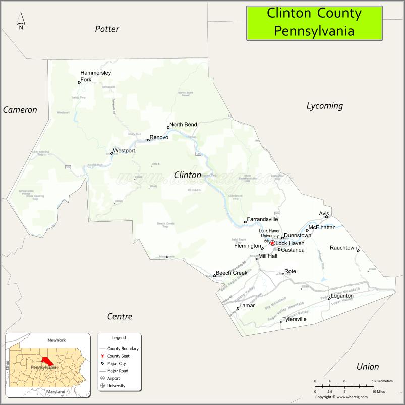 Map of Clinton County, Pennsylvania