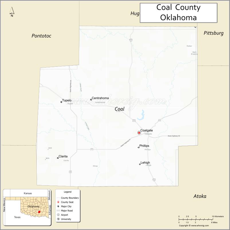 Map of Coal County, Oklahoma