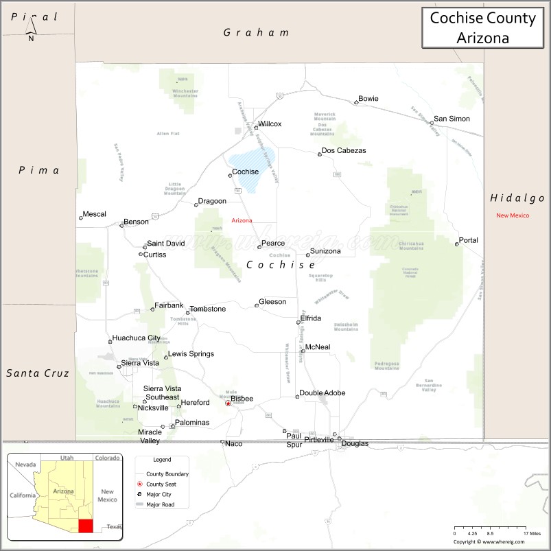 Map of Cochise County, Arizona