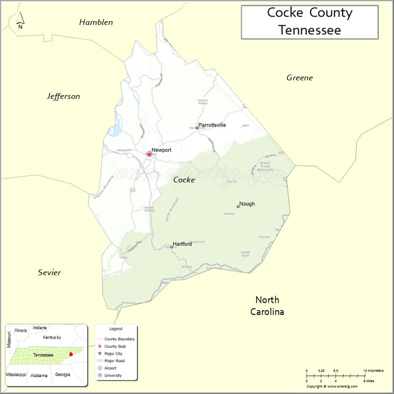 Map of Cocke County, Tennessee