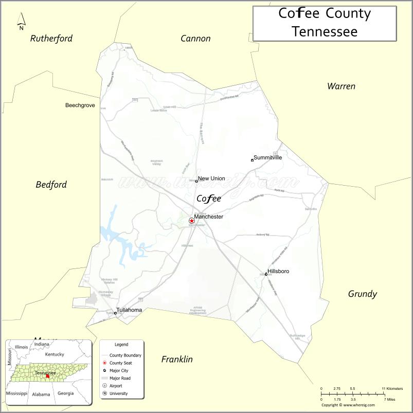 Map of Coffee County, Tennessee