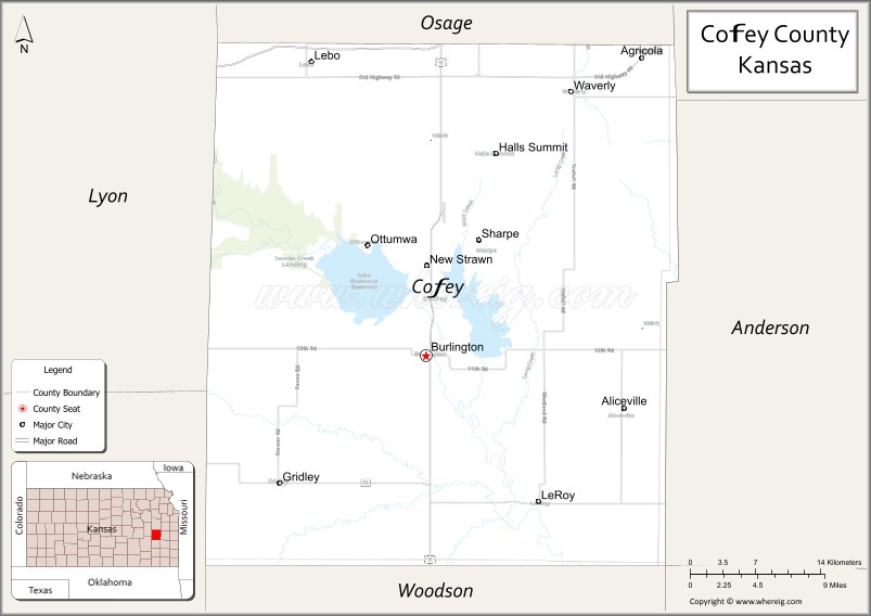 Map of Coffey County, Kansas