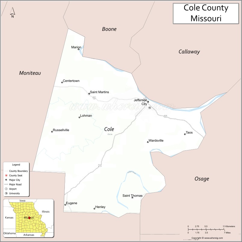 Map of Cole County, Missouri