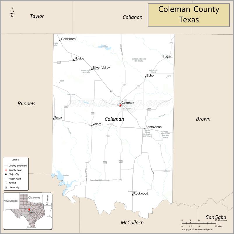Map of Coleman County, Texas