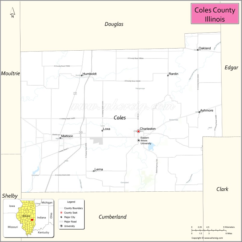Coles County Map, Illinois