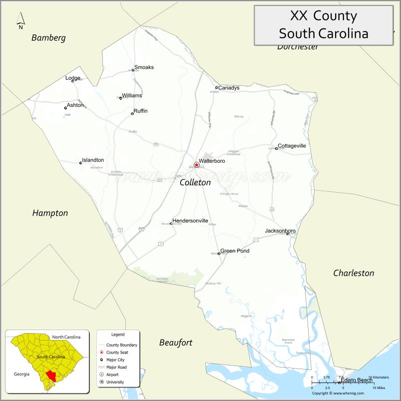 Map of Colleton County, South Carolina