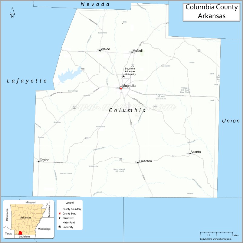 Map of Columbia County, Arkansas