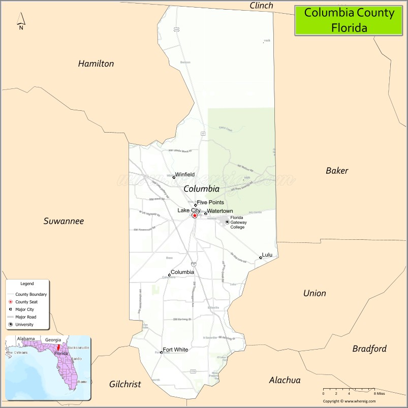 Map of Columbia County, Florida