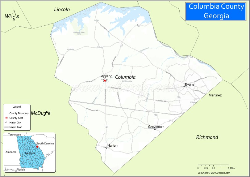 Map of Columbia County, Georgia