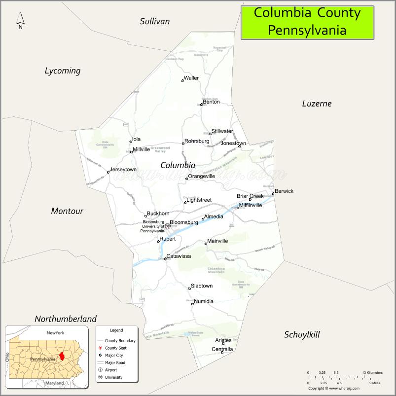Map of Columbia County, Pennsylvania