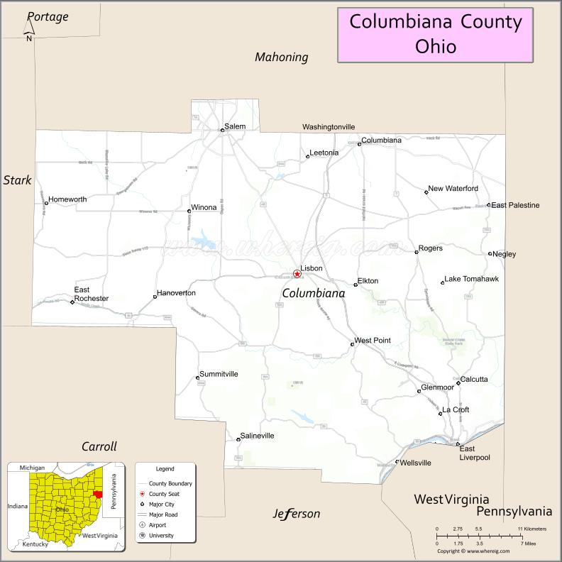 Map of Columbiana County, Ohio