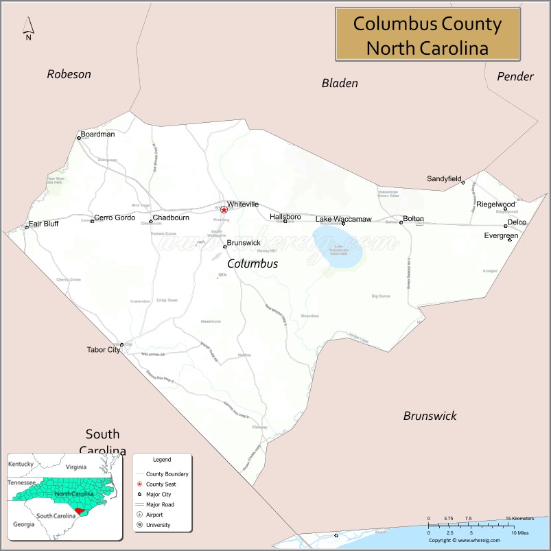 Map of Columbus County, North Carolina