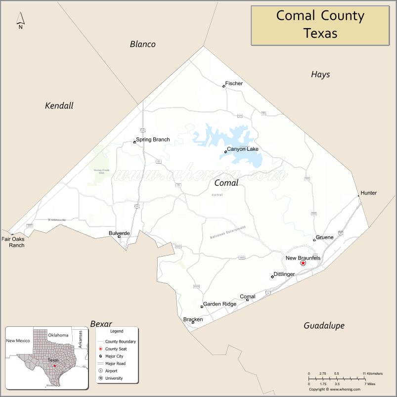 Map of Comal County, Texas
