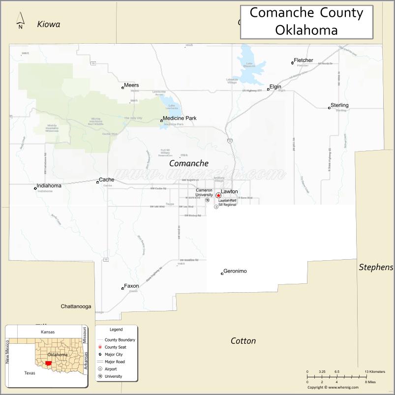 Map of Comanche County, Oklahoma