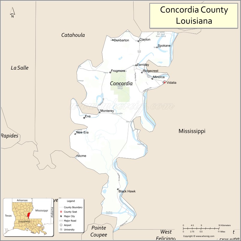 Map of Concordia Parish, Louisiana