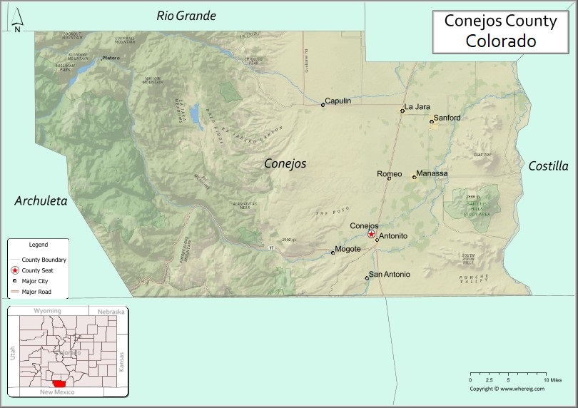 Map of Conejos County, Colorado