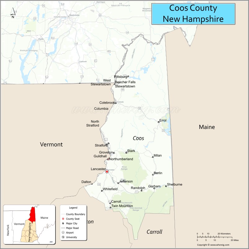 Map of Coos County, New Hampshire