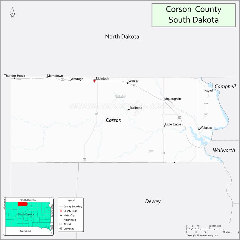 Map of Corson County, South Dakota