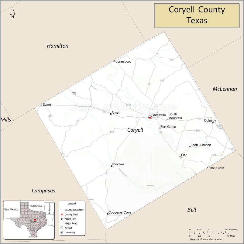Map of Coryell County, Texas