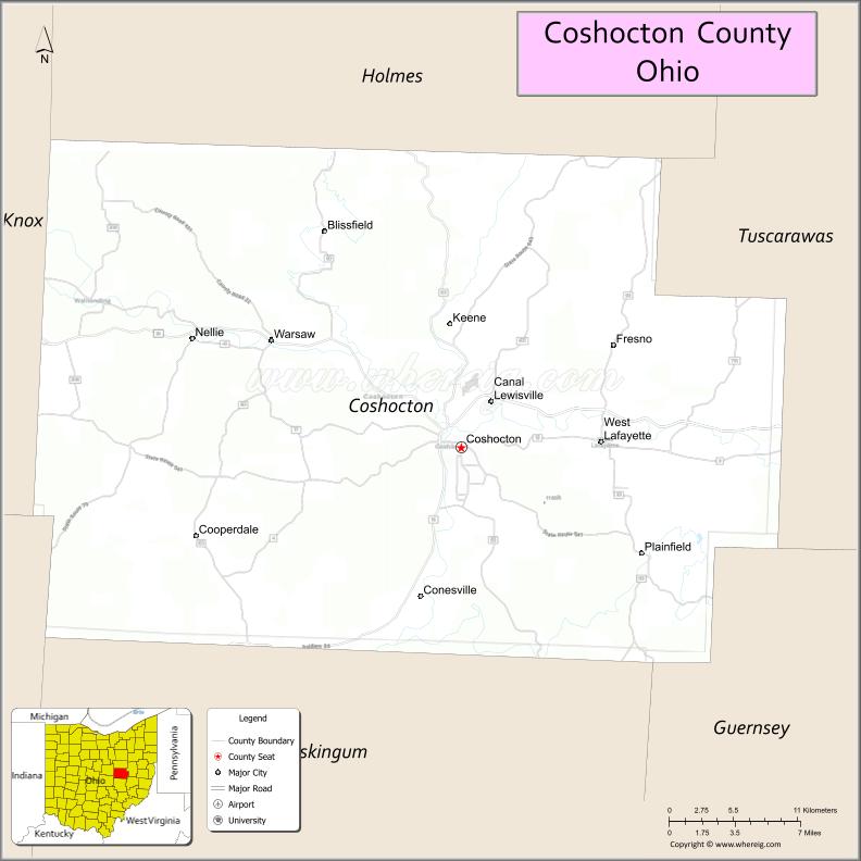 Map of Coshocton County, Ohio