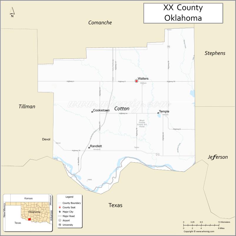 Map of Cotton County, Oklahoma