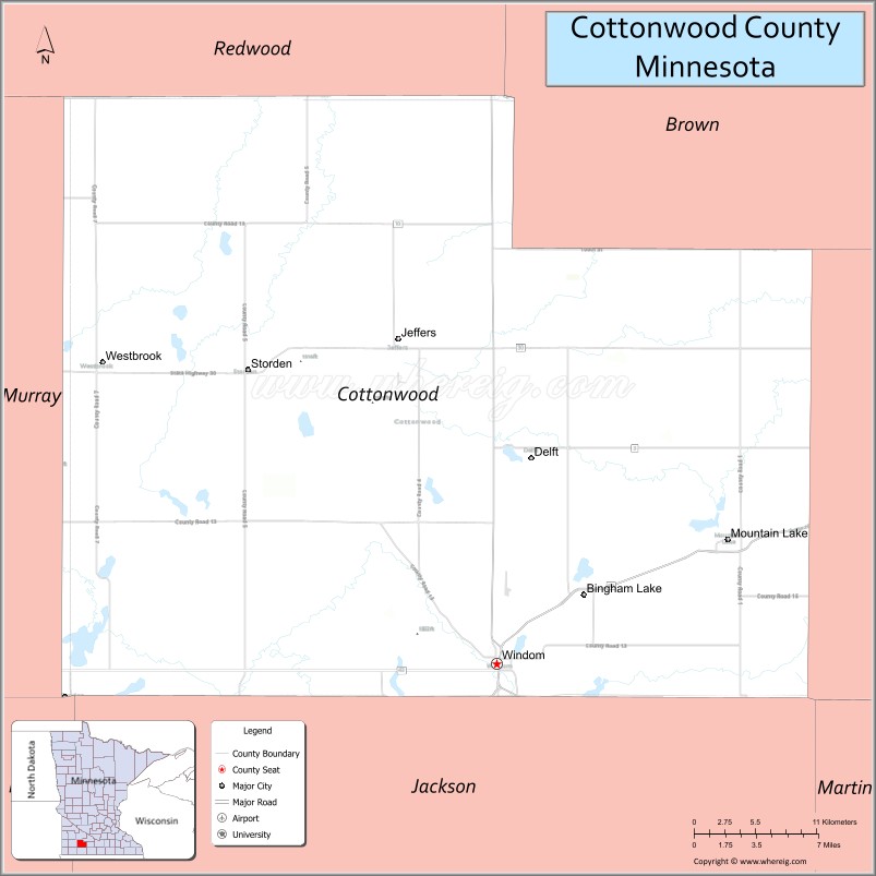 Map of Cottonwood County, Minnesota