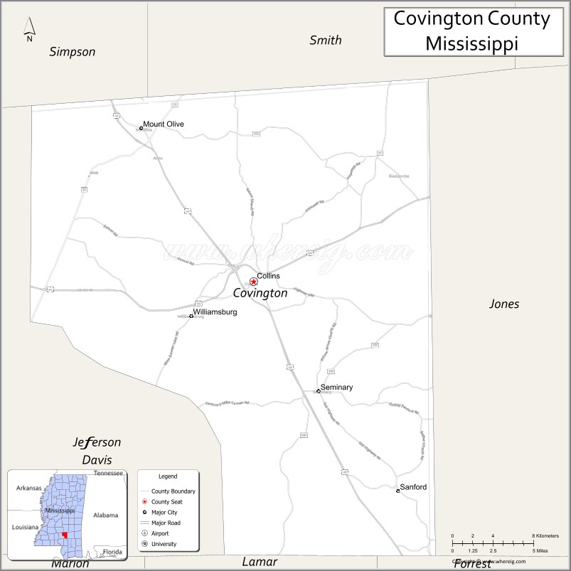 Map of Covington County, Mississippi