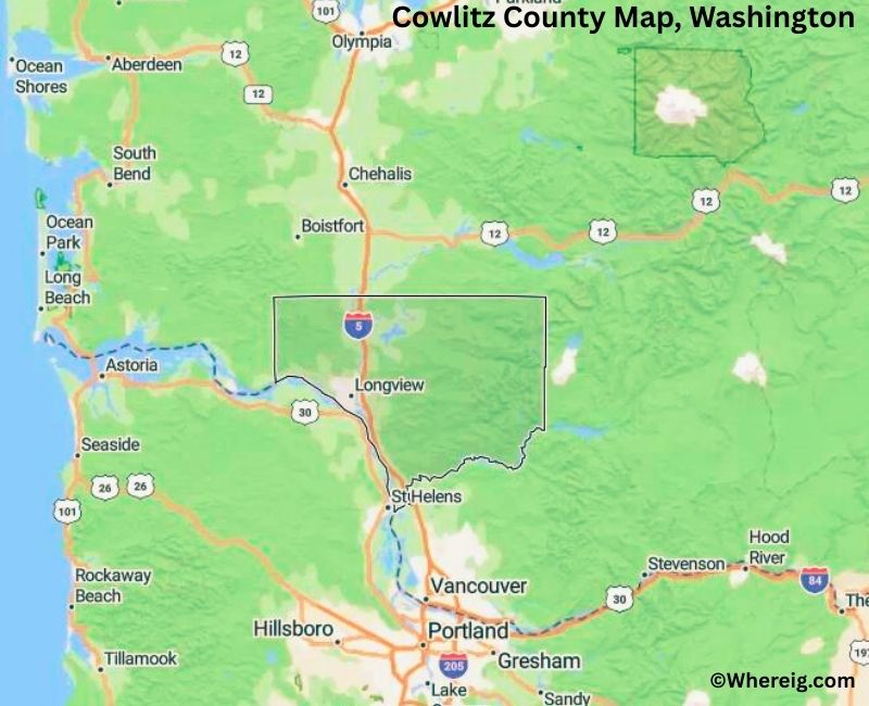 Map of Cowlitz County, Washington