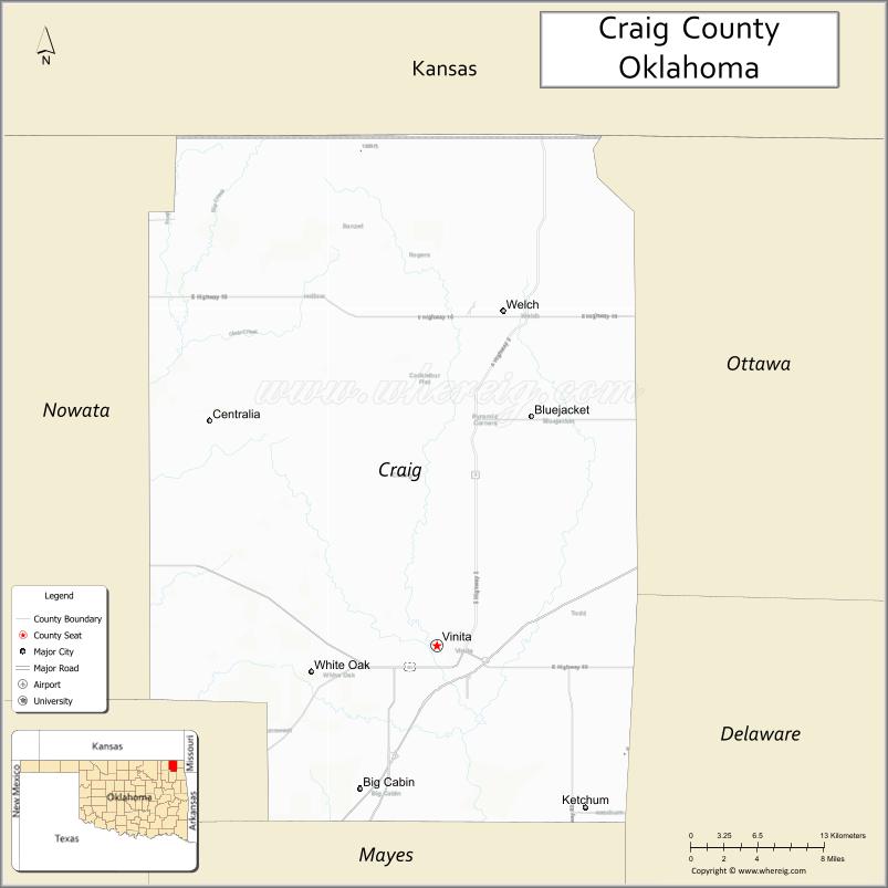Map of Craig County, Oklahoma