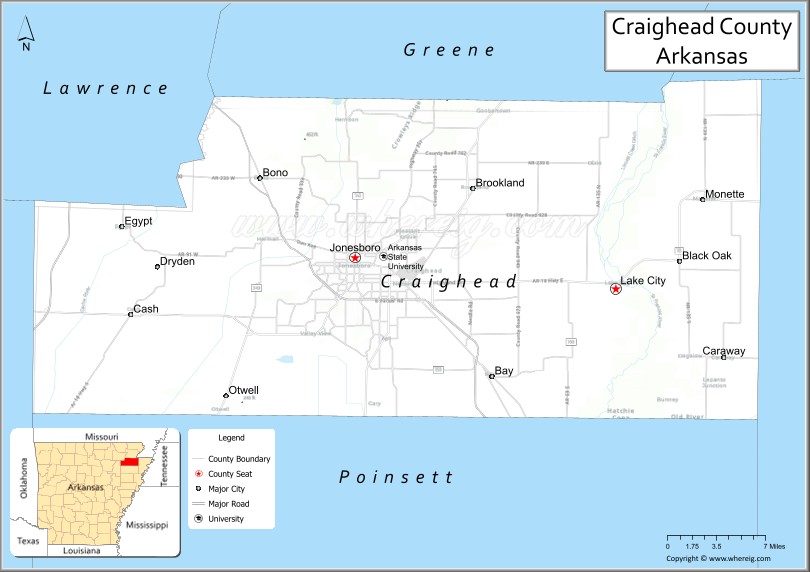 Map of Craighead County, Arkansas