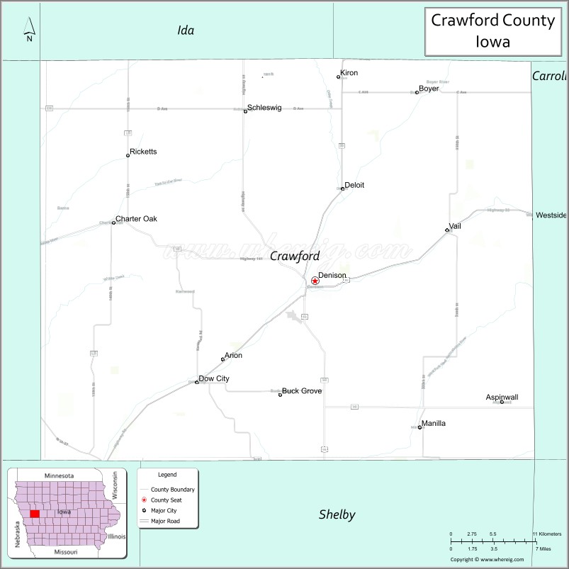 Map of Crawford County, Iowa