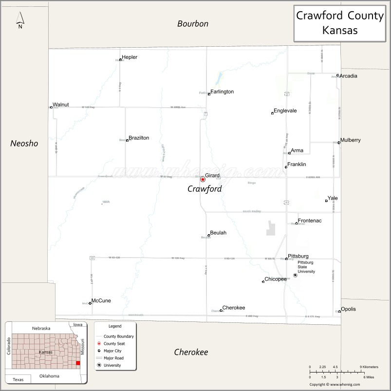 Map of Crawford County, Kansas