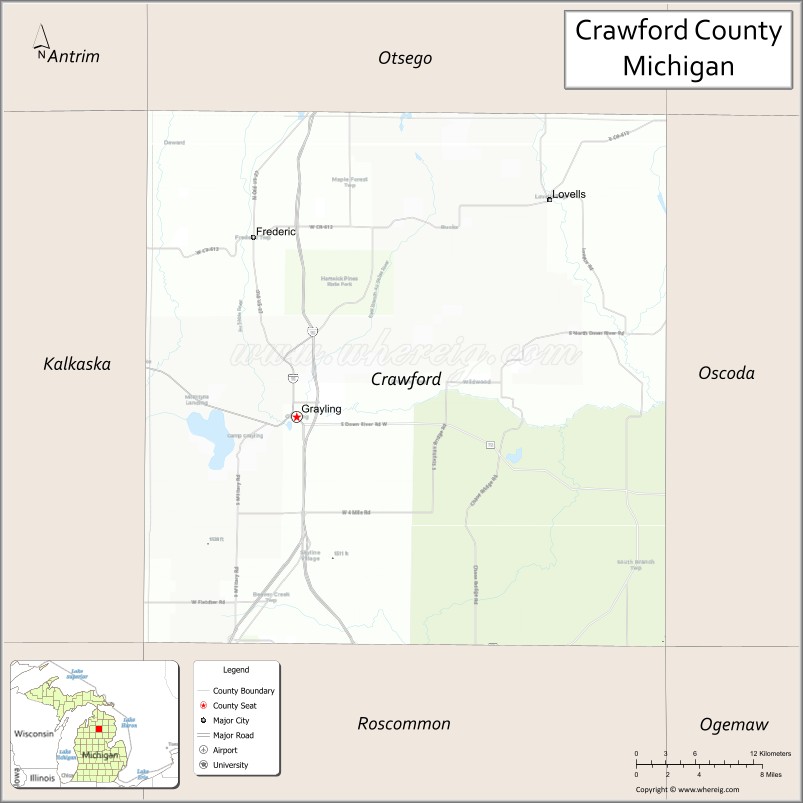 Map of Crawford County, Michigan