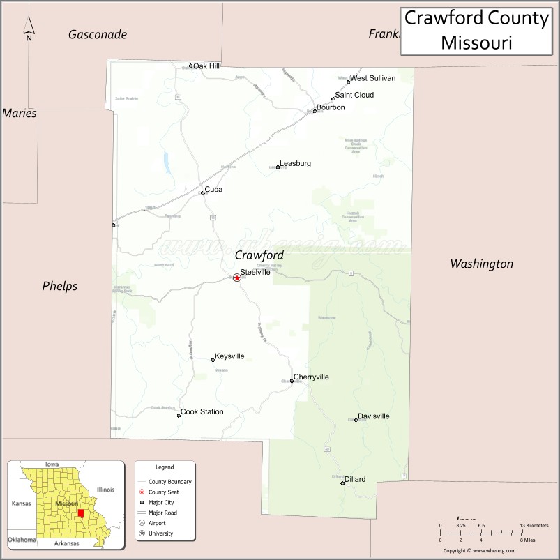 Map of Crawford County, Missouri