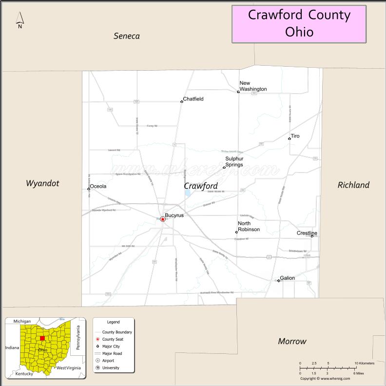 Map of Crawford County, Ohio