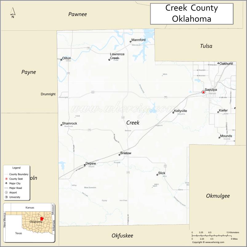 Map of Creek County, Oklahoma