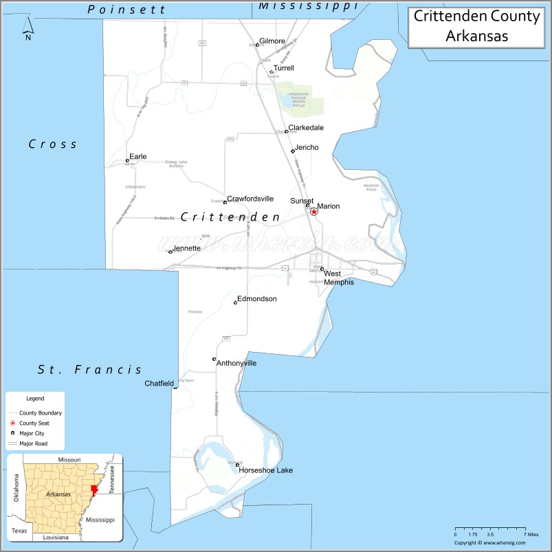 Map of Crittenden County, Arkansas