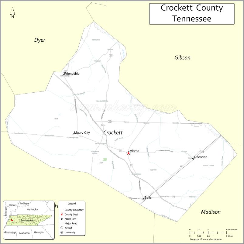 Map of Crockett County, Tennessee
