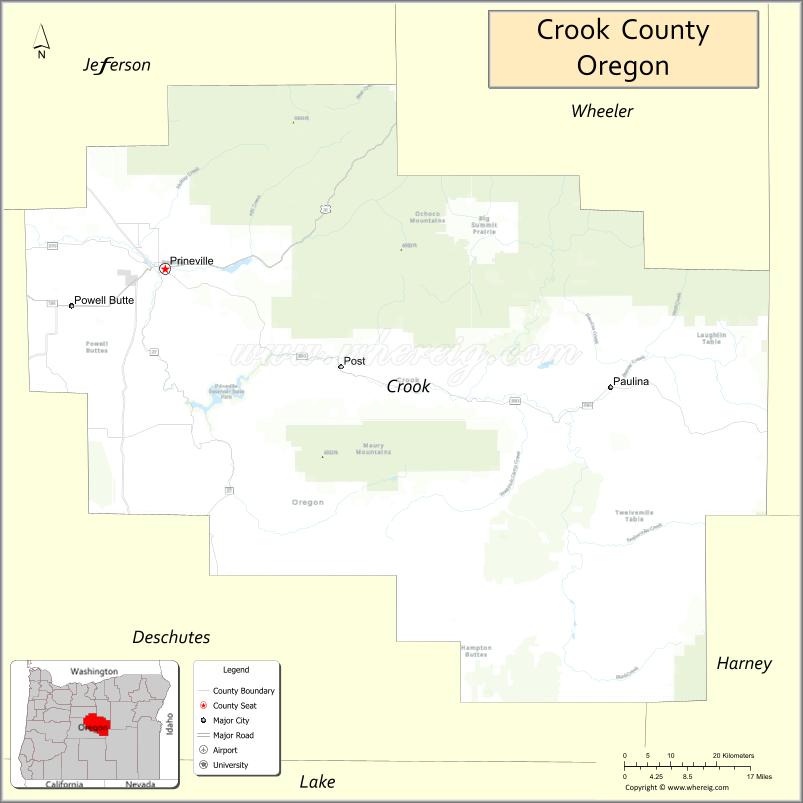 Map of Crook County, Oregon