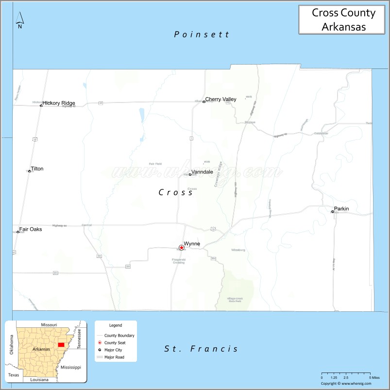 Map of Cross County, Arkansas