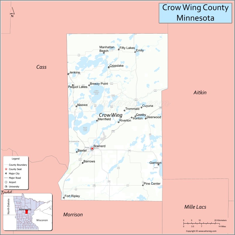 Map of Crow Wing County, Minnesota