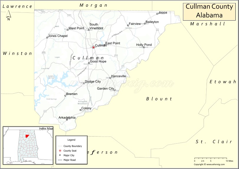 Map of Cullman County, Alabama