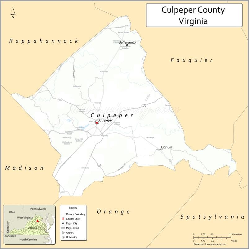 Culpeper County Map, Virginia, USA