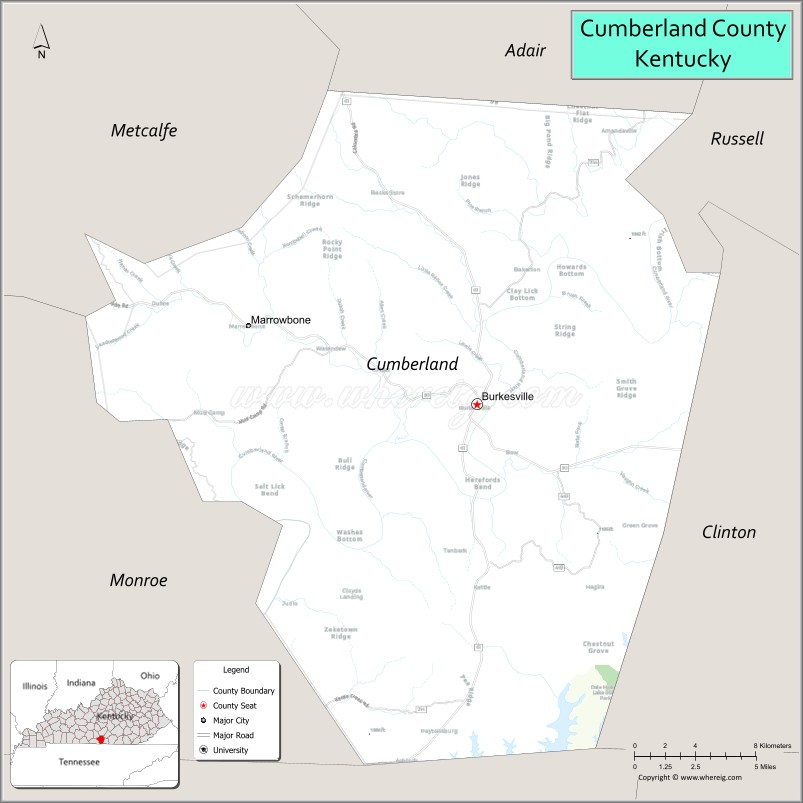 Map of Cumberland County, Kentucky