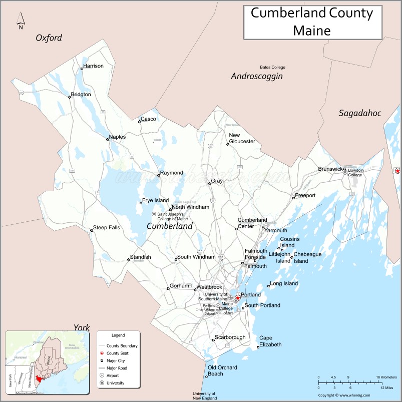 Map of Cumberland County, Maine