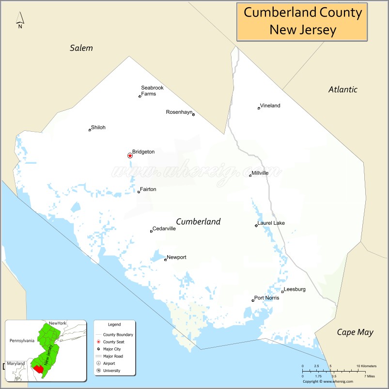 Map of Cumberland County, New Jersey
